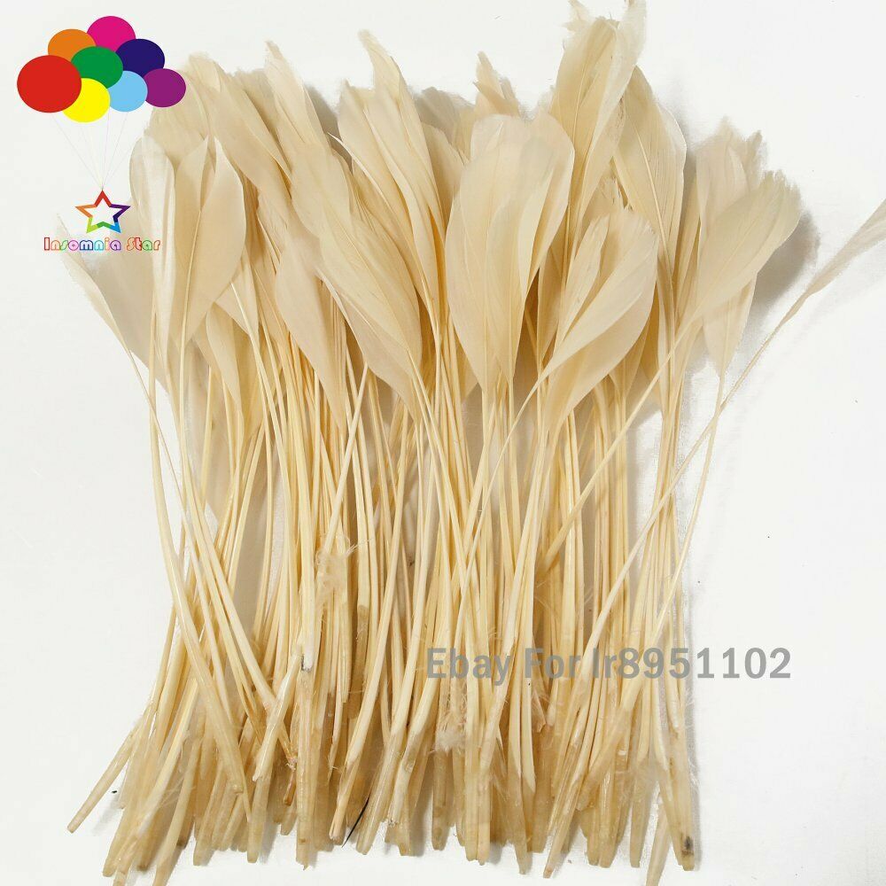 Milk yellow Stripped Coque Tail Feathers 6-8" pheasant Goose Crafts DIY Plumas
