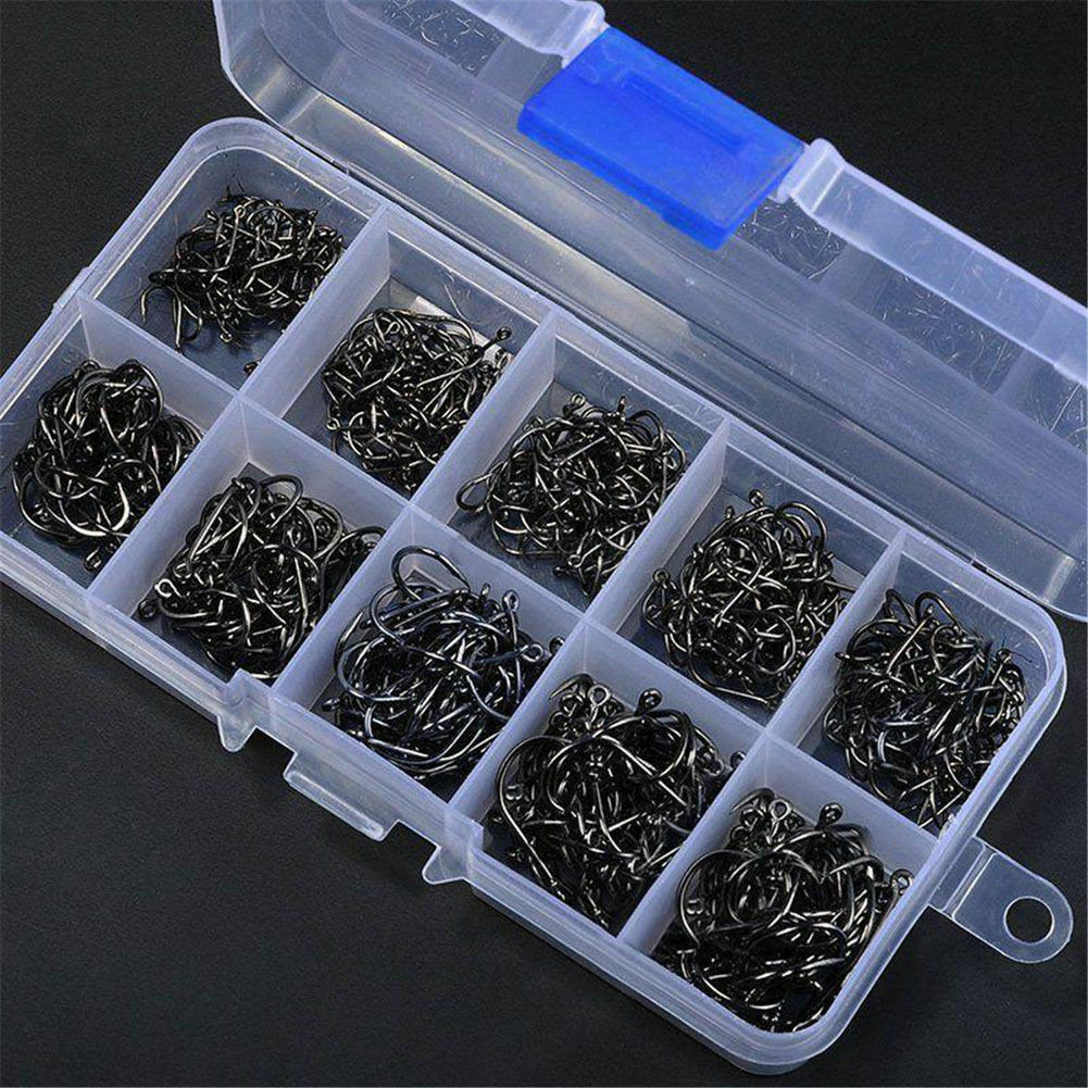 500pcs Assorted Sharpened Metal Fishing Hooks Tackle Lures Baits 10Size+Box BD
