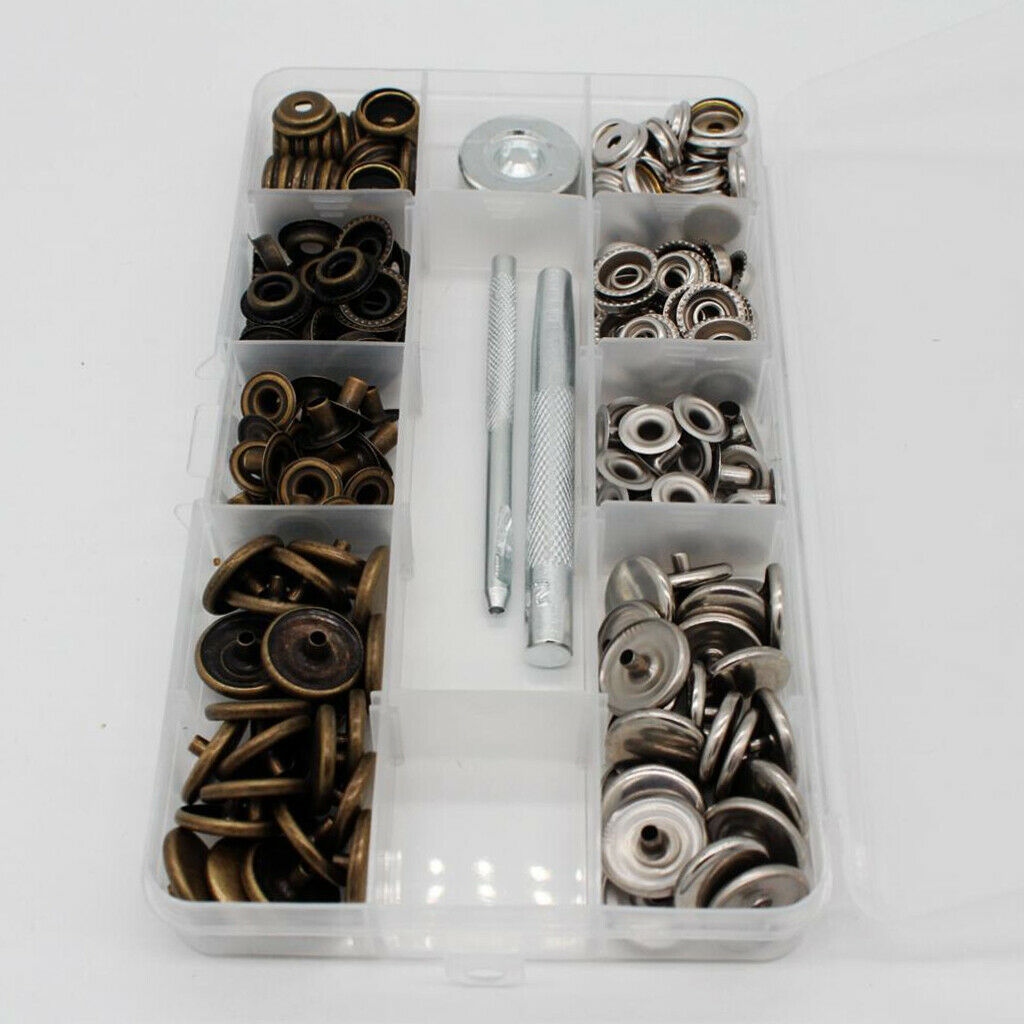50 Sets Leather Snap Buttons Press Studs 17mm for Clothes Jeans 2 Color