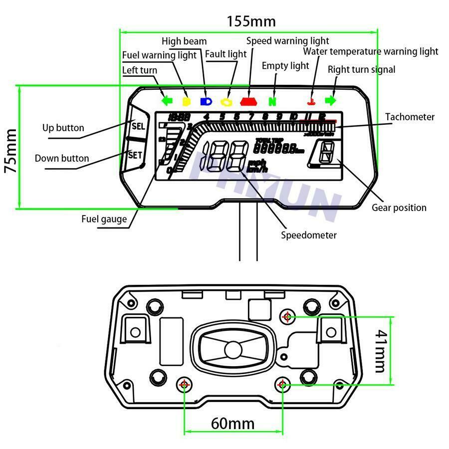 DC 12V Blue LCD Motorcycle Speedometer Odometer Tachometer with Sensor Cable