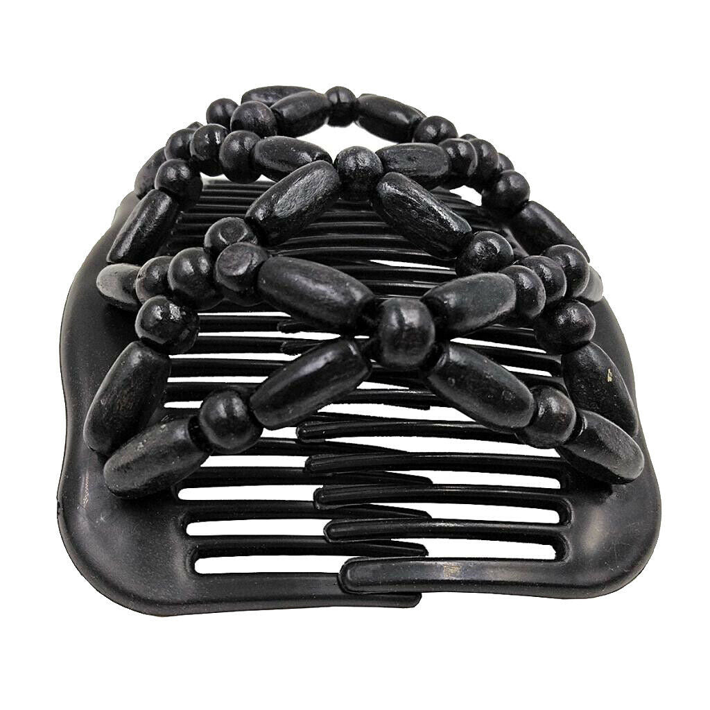 Elastic Double Hair Comb Hair Clip Hair Clip With Wooden Beads Black For Buns,