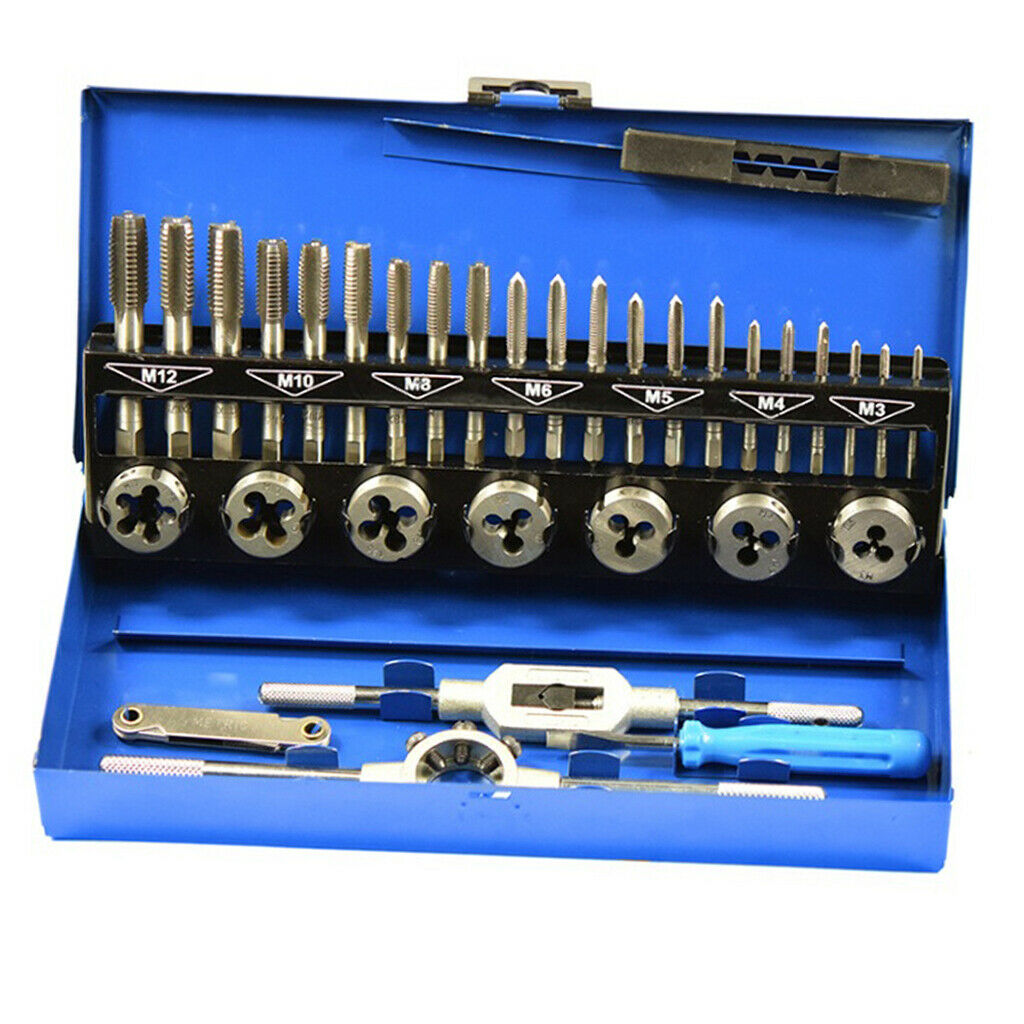 Tap and Die Set HSS Wrench Cut M3-12 Tap Thread Engineer Kit w/ Metal Case