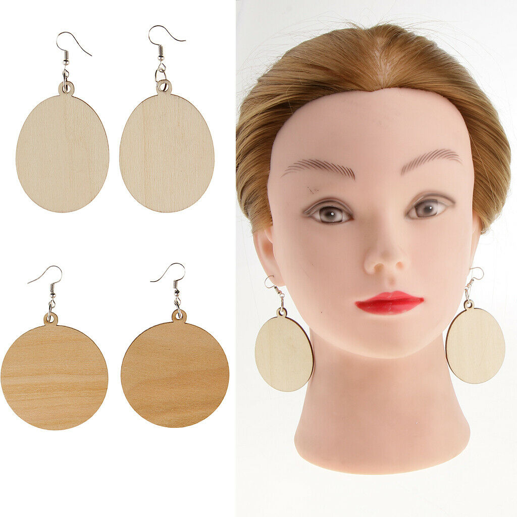 2 Pairs Ethnic Big Geometric Round Circle Teardrop Wooden Dangle Earrings