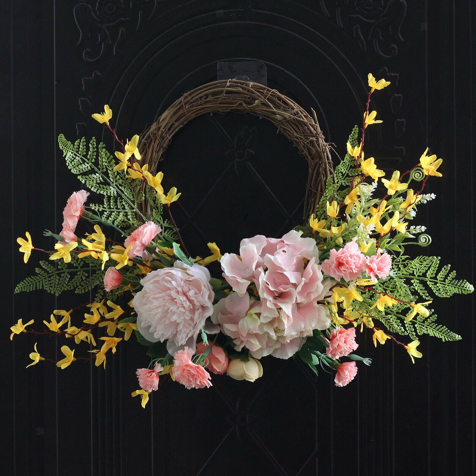 20cm Round Artificial Carnation Wreath Spring Flower Garland Wedding Decor