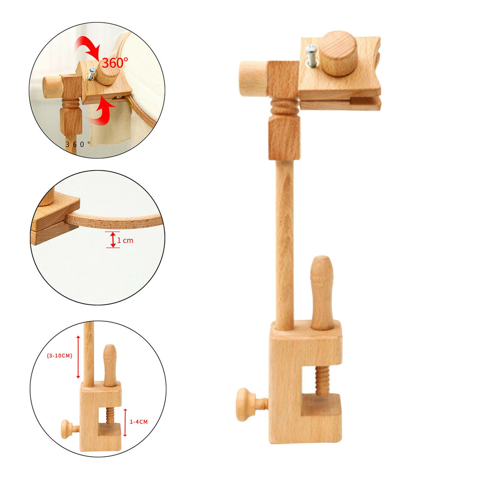 Wooden Embroidery Hoop Stand with Clamp Rack Rotated Cross Stitch Frame