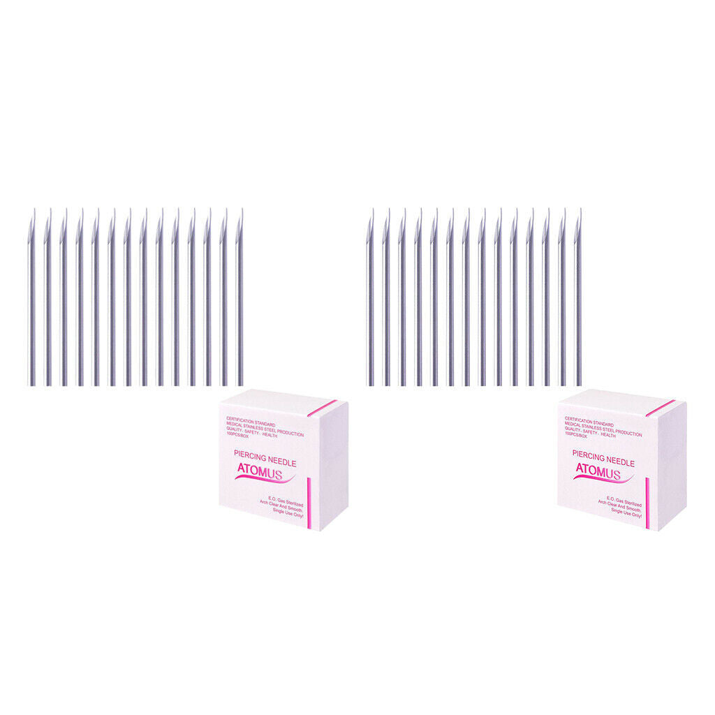 200Pcs Body Piercing Needles 14G & 16G Sterilized Disposable for Lip Eyebrow