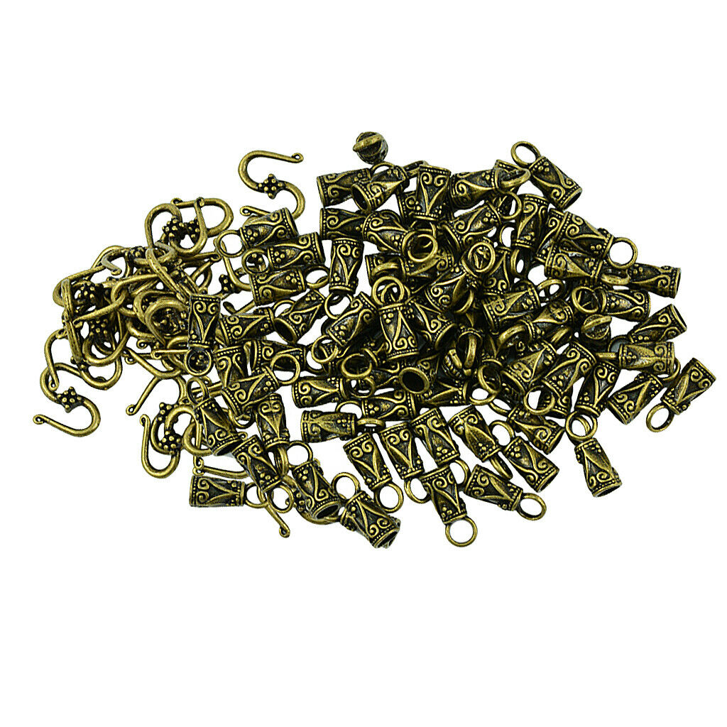 30 Sets of S Hook & Eye Clasps With Leather Cord End Caps DIY Jewelry
