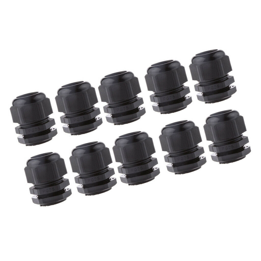10PCS PG25 Black Plastic IP68 Waterproof Cable Gland Connector 16-21mm