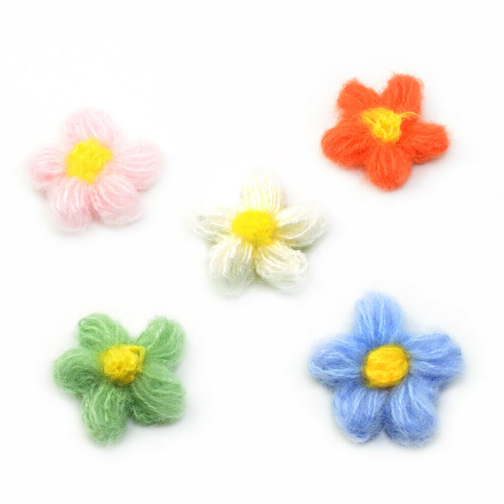 10 Pcs Crochet Flower Wool Yarn Flowers Handmade Crocheted Flower Applications