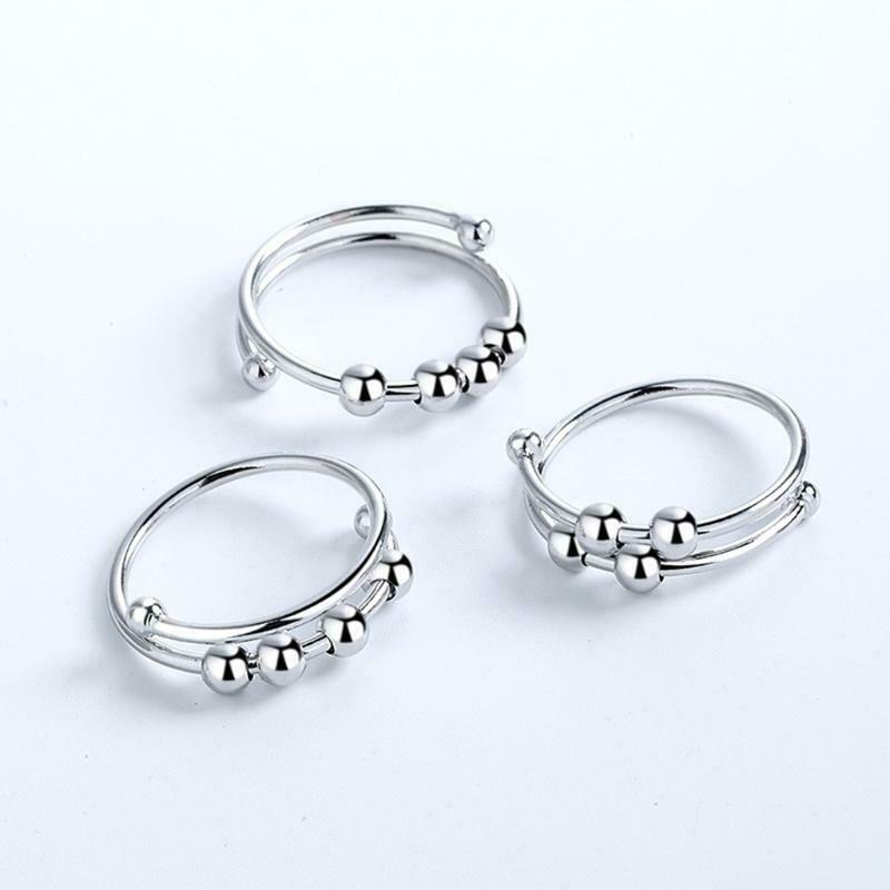 Women Rotatable Fidget Beads Rings Single Coil Beads Anti Stress Ring Jewelry