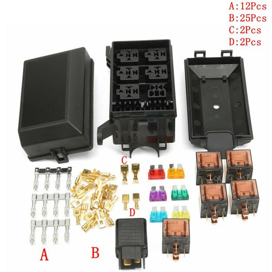 Automotive Car Fuse Box Relay Holder 6 Relay 5 Road with 6pcs Fuse12XTerminal