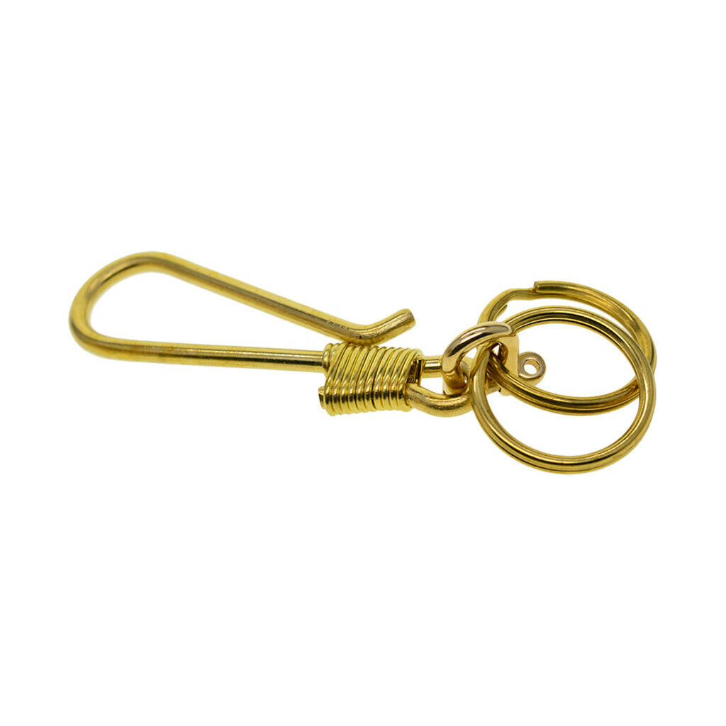 Hook Keychain Brass Loop Key Chain with 2 Split Ring Pocket Bag Home Keyfob