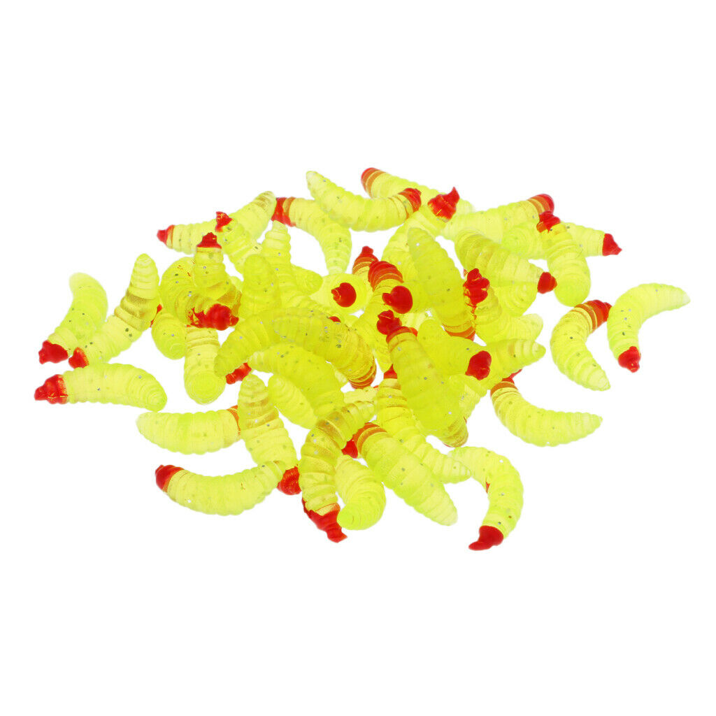 50Pcs 2.4cm Fishing Lure Maggot Grub Soft Lure Baits False Worms Yellow