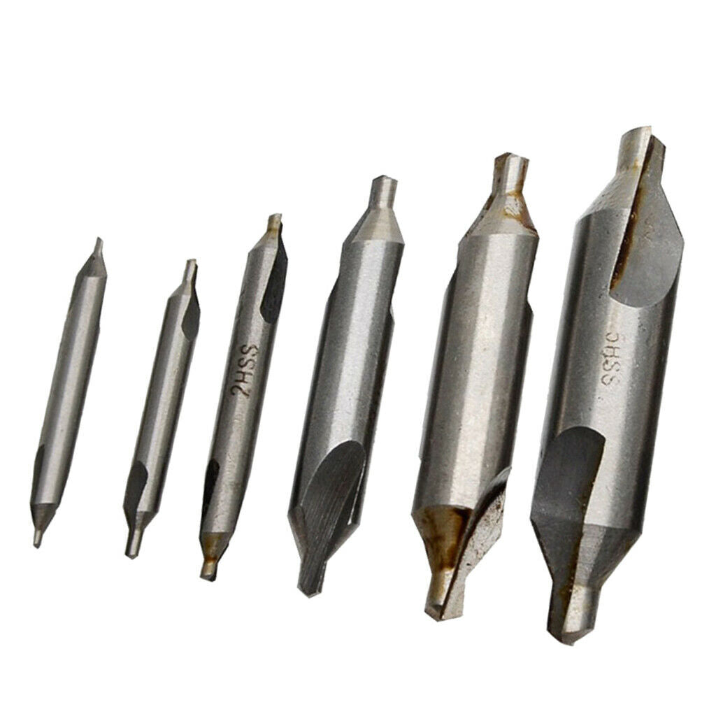 Set of 6 HSS Centre Drills 1/1.5/2/3/4/5mm Metal Lathe Working Tools Accs.