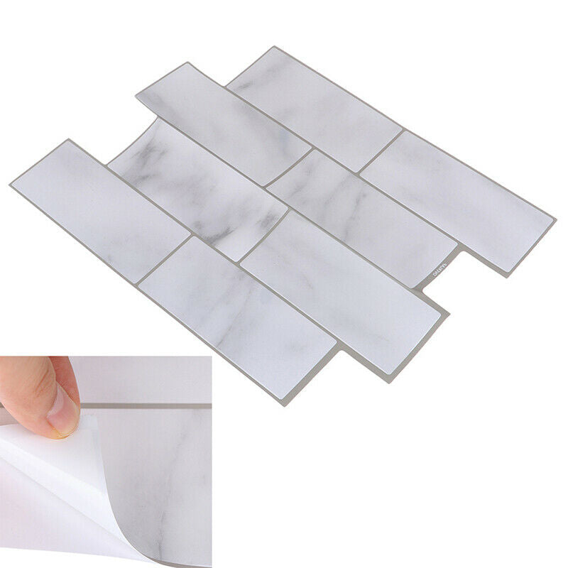 White Grey Marbles Mosaic Brick Peel and Stick Wall Tile Self-adhesive StickeDD