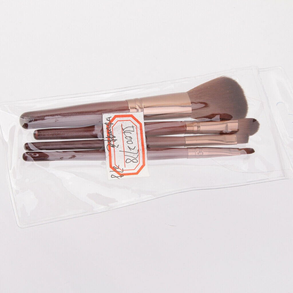 Pro Soft 4 Pcs Makeup Eyeshadow Lip Blush Foundation Brush Set-dark coffee