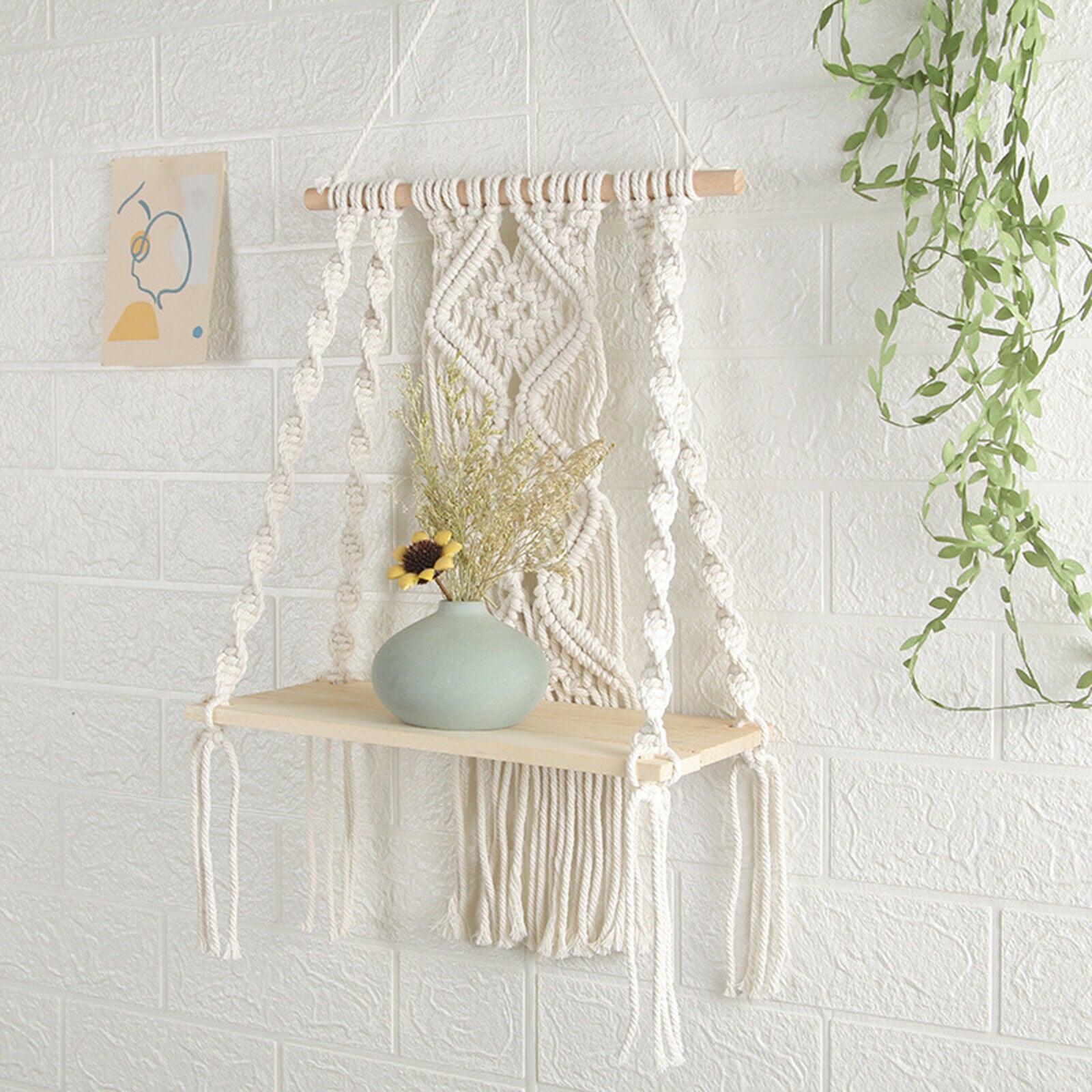 50x30cm Tapestry Wall Shelf Macrame Magazines Flower Plant Rack Ornament