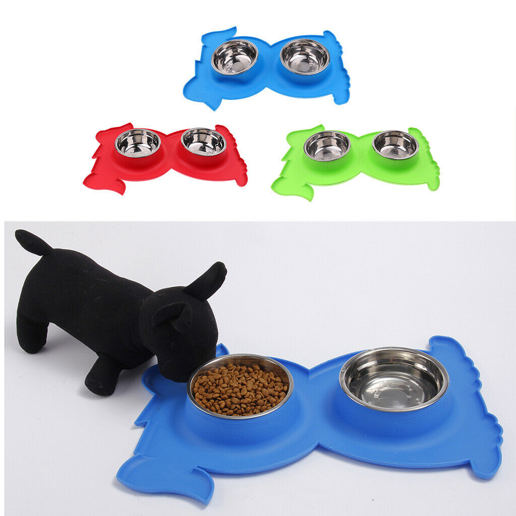 No-Spill and Non-Skid Pet Double Bowl Dog Cat Food Water Feeder  Blue