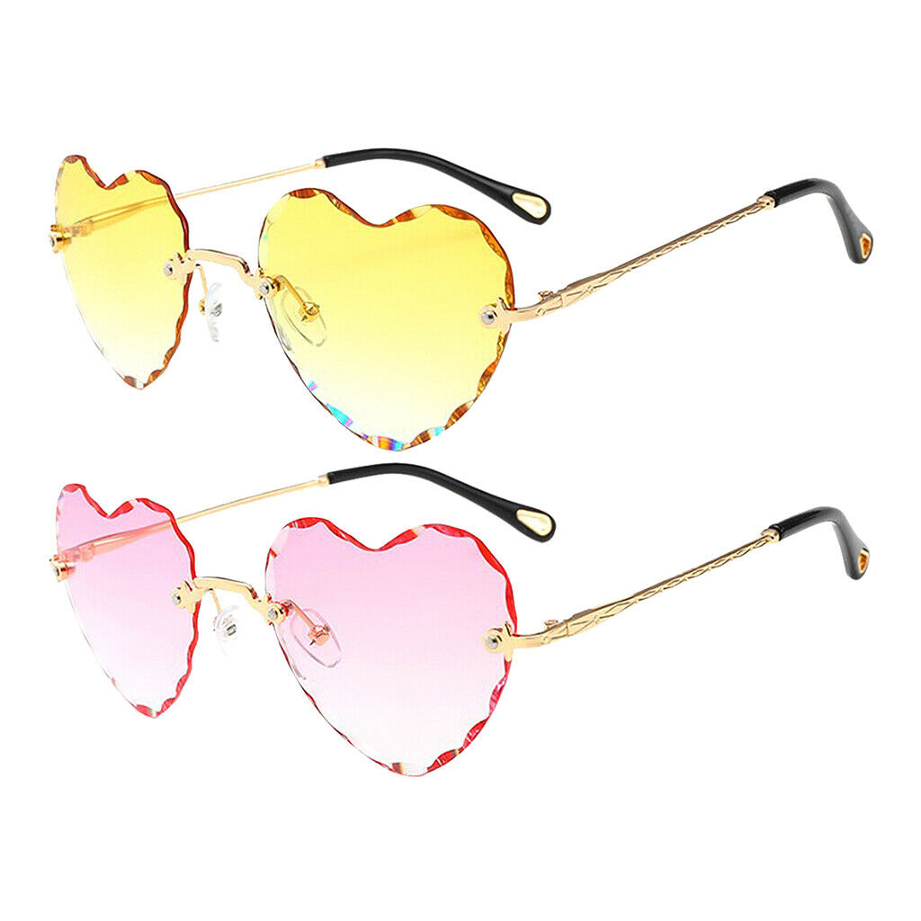 2Pcs Fashion Heart Shaped Rimless Sunglasses Tinted Lens Eyewear Shades