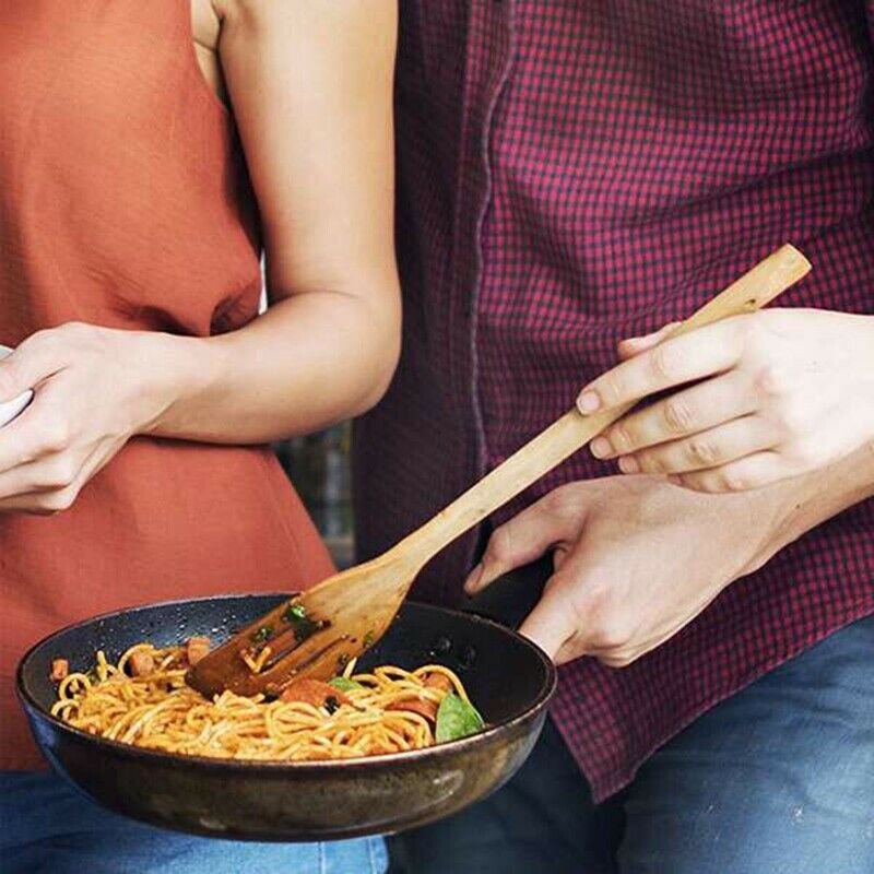 Bamboo Kitchen Utensils, Wooden Cooking Utensils with Holder, Wooden SpatulaL8W3