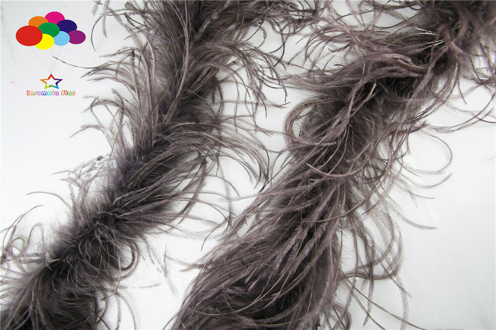 2 M Ostrich feather strip Trim boa Dyed warm gray carnival Diy costume headress
