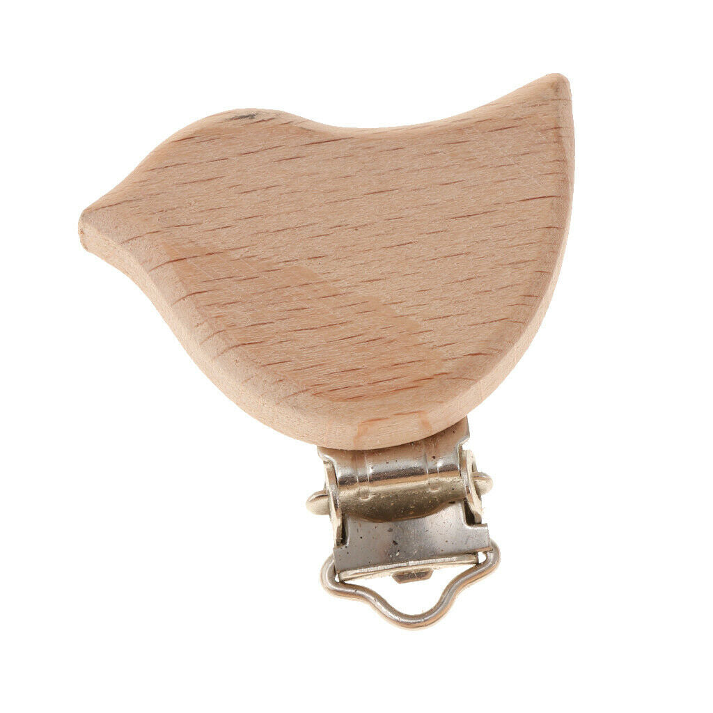 Beech Wooden Baby Pacifier Clip Soother Holders Bird-Shaped Dummy Clip