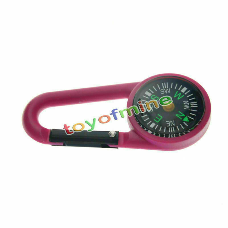 Pink 2 in 1 Mini Outdoor Camping Keychain Hook Compass Carabiner Navigation