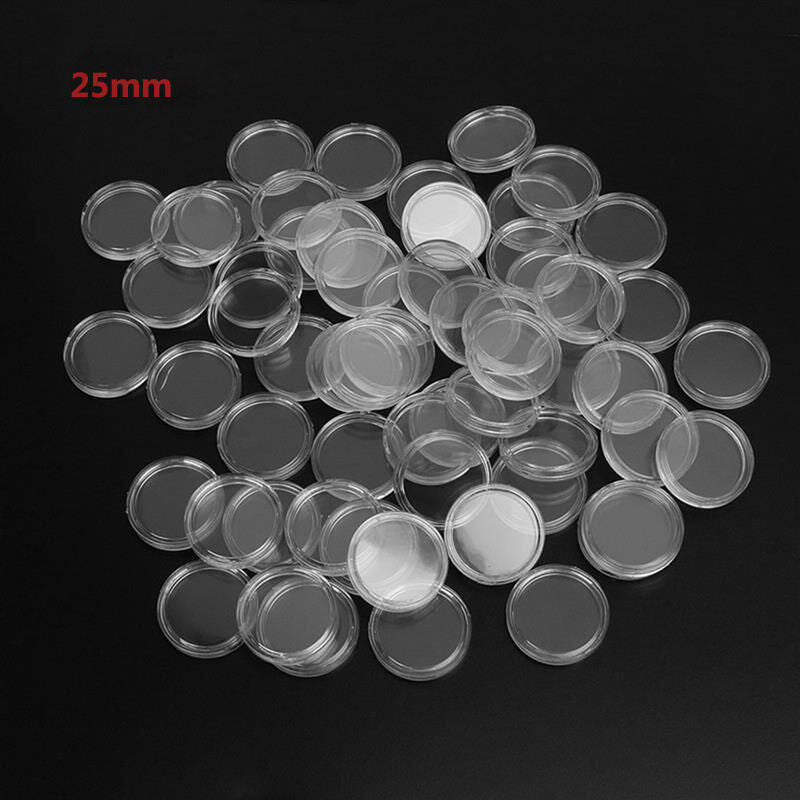 100PCS Clear Coin Capsules Coin Case Holders 25mm Containers Storage Boxes
