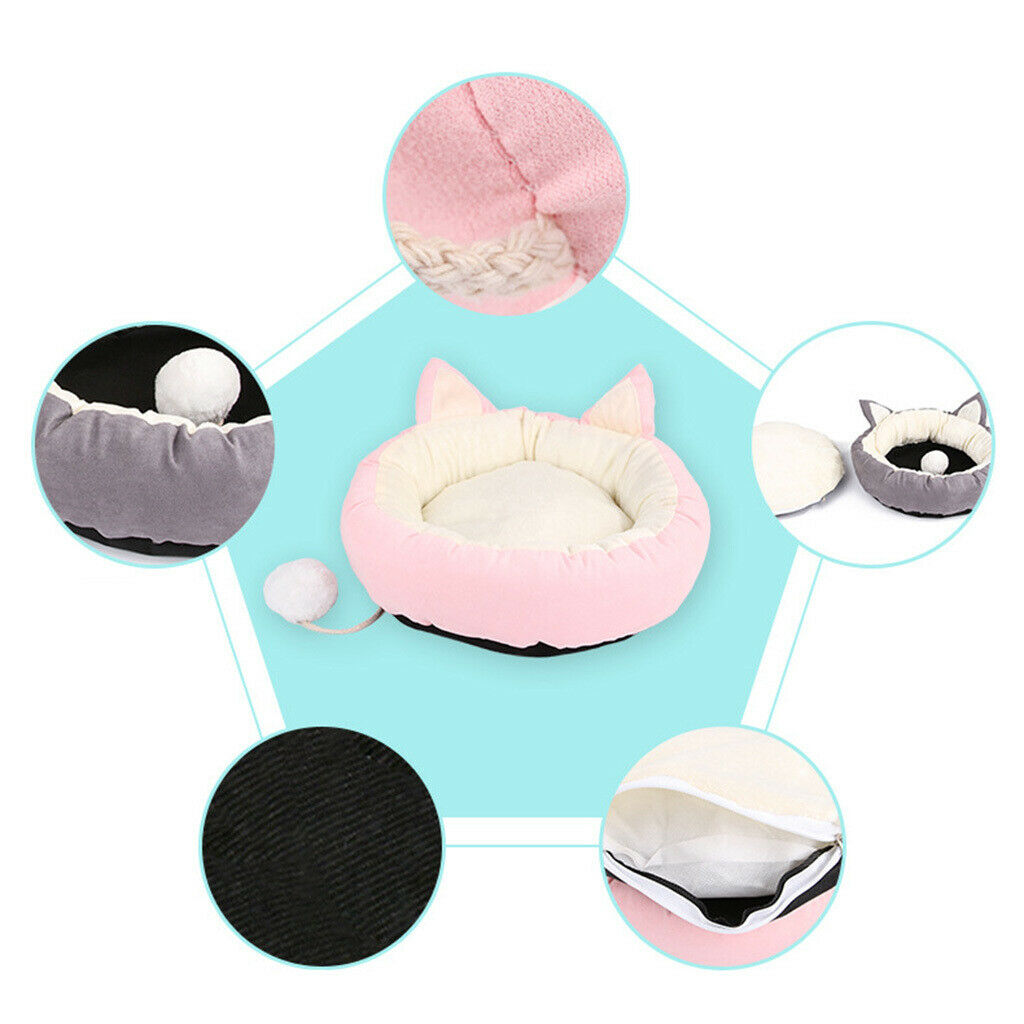 Round Plush Pet Dog Cat Rabbit Small Animals Soft Warm Cozy Bed House Sleep Nest