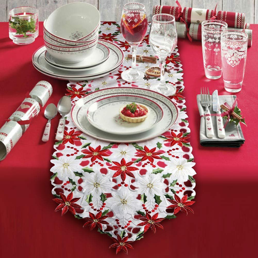 Embroidered Maple Leaves Table Runner Handmade Table Cover For Party