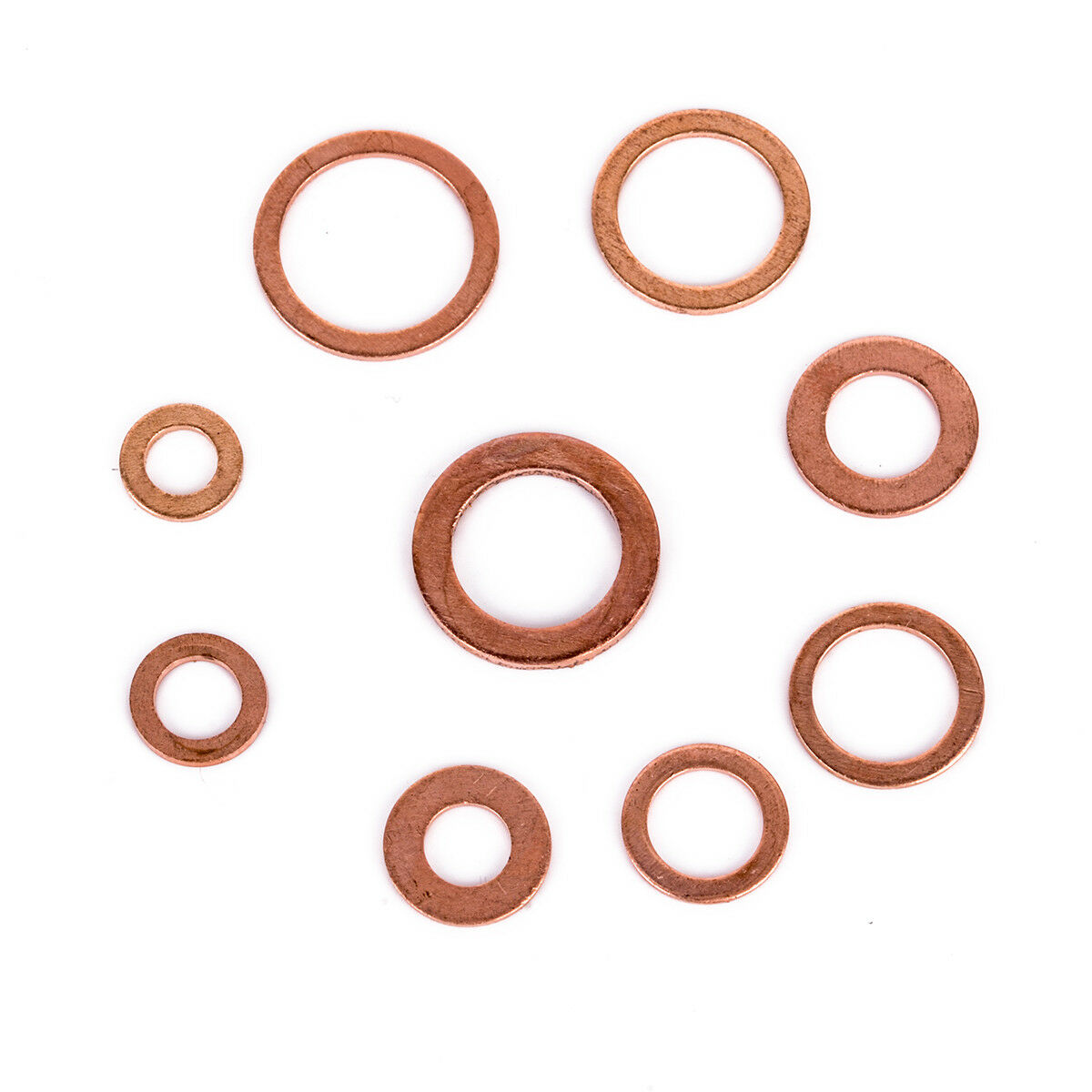 M5-M14 Copper Washer Gasket Nut Set Flat Ring Seal Assortment Kit Box 200pcs