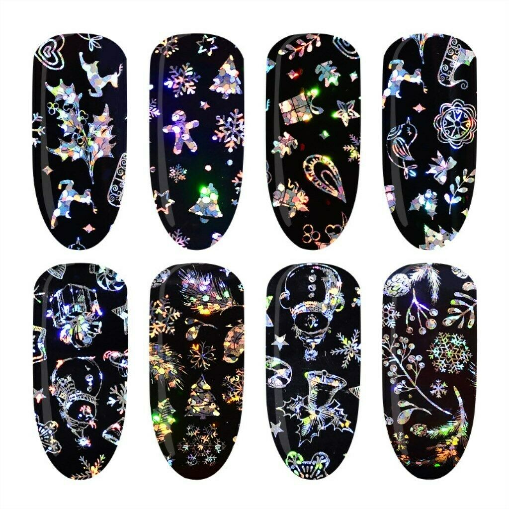 Christmas 4 Sheets Attractive Nail Stencil Stickers DIY Decorative Glitter Star