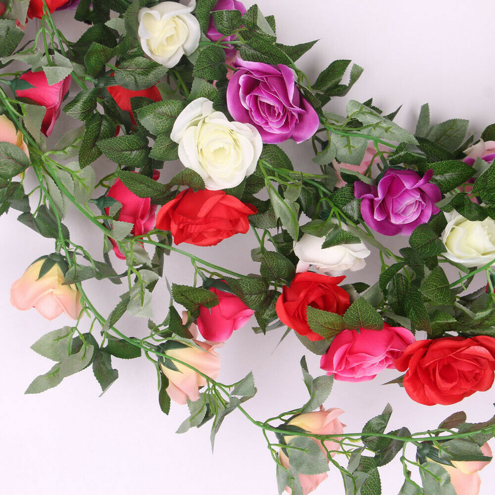 2x Artificial Silk Rose Flower Ivy Vine Wedding Party Home Decor Champagne