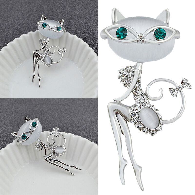Fancy Opal Rhinestone Crystal Little Cat Brooch Pin Animal Cute Sexy Jewel.l8