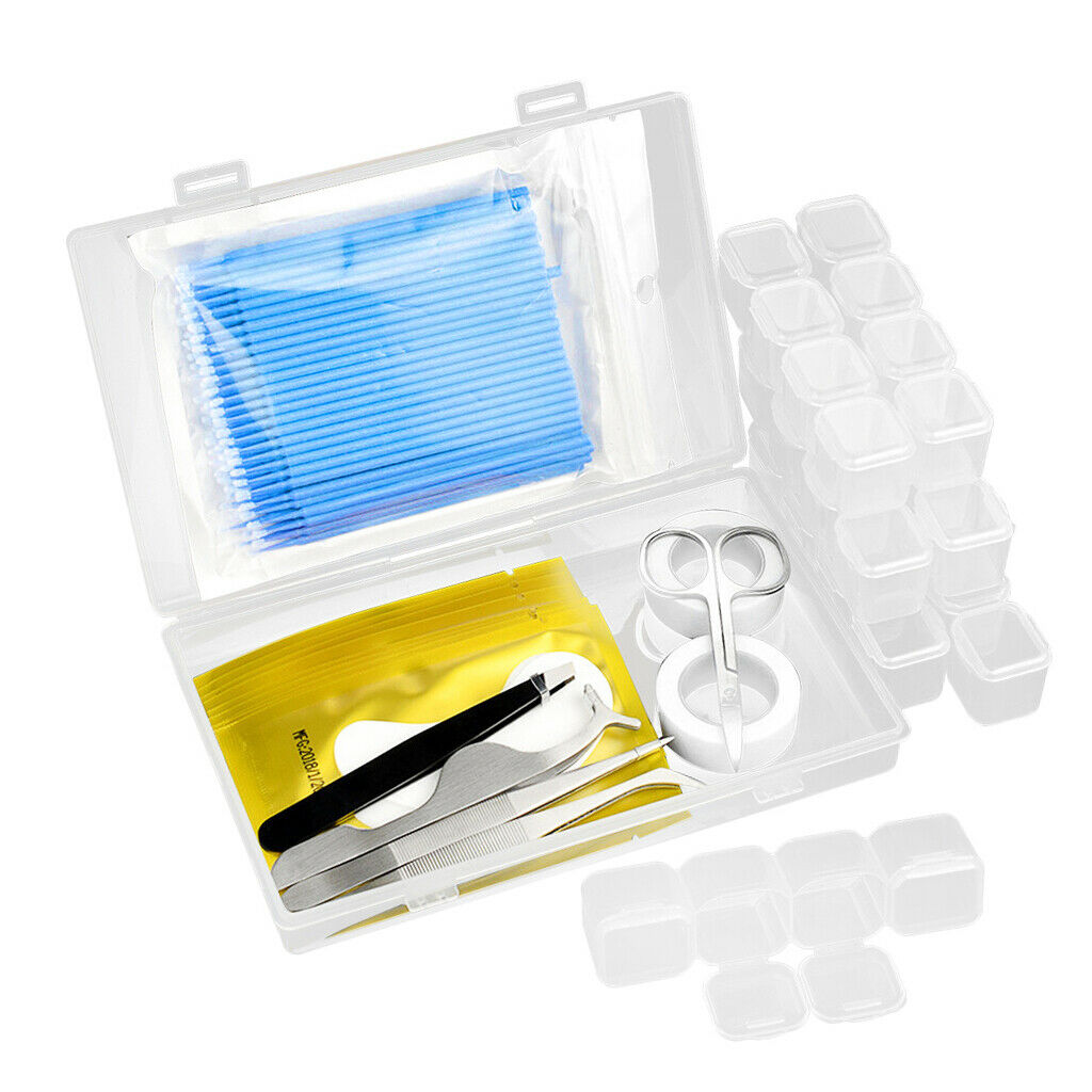 False Eyelashes Extensions Kit Tape Eye Gel Pad Micro Brushes Tweezers Set Blue