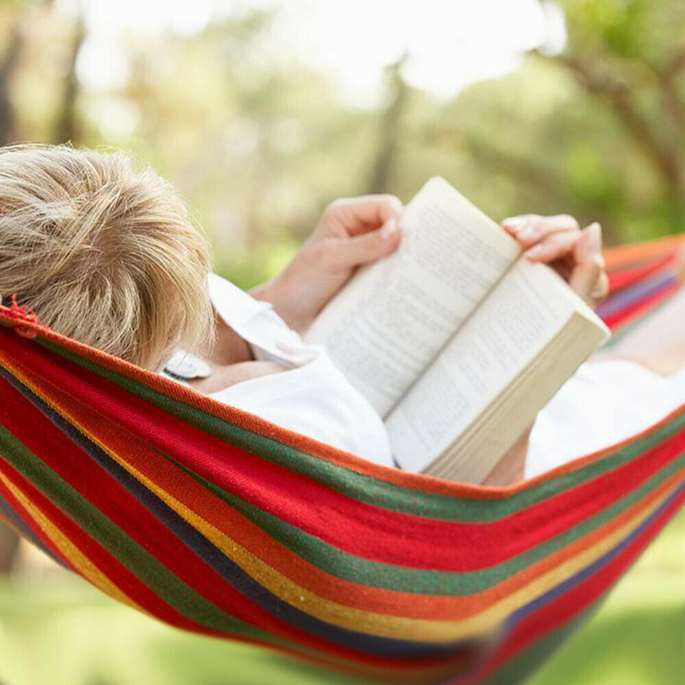 Outdoor Hammock Garden Home Travel Camping Swing Canvas Stripe Hang Bed