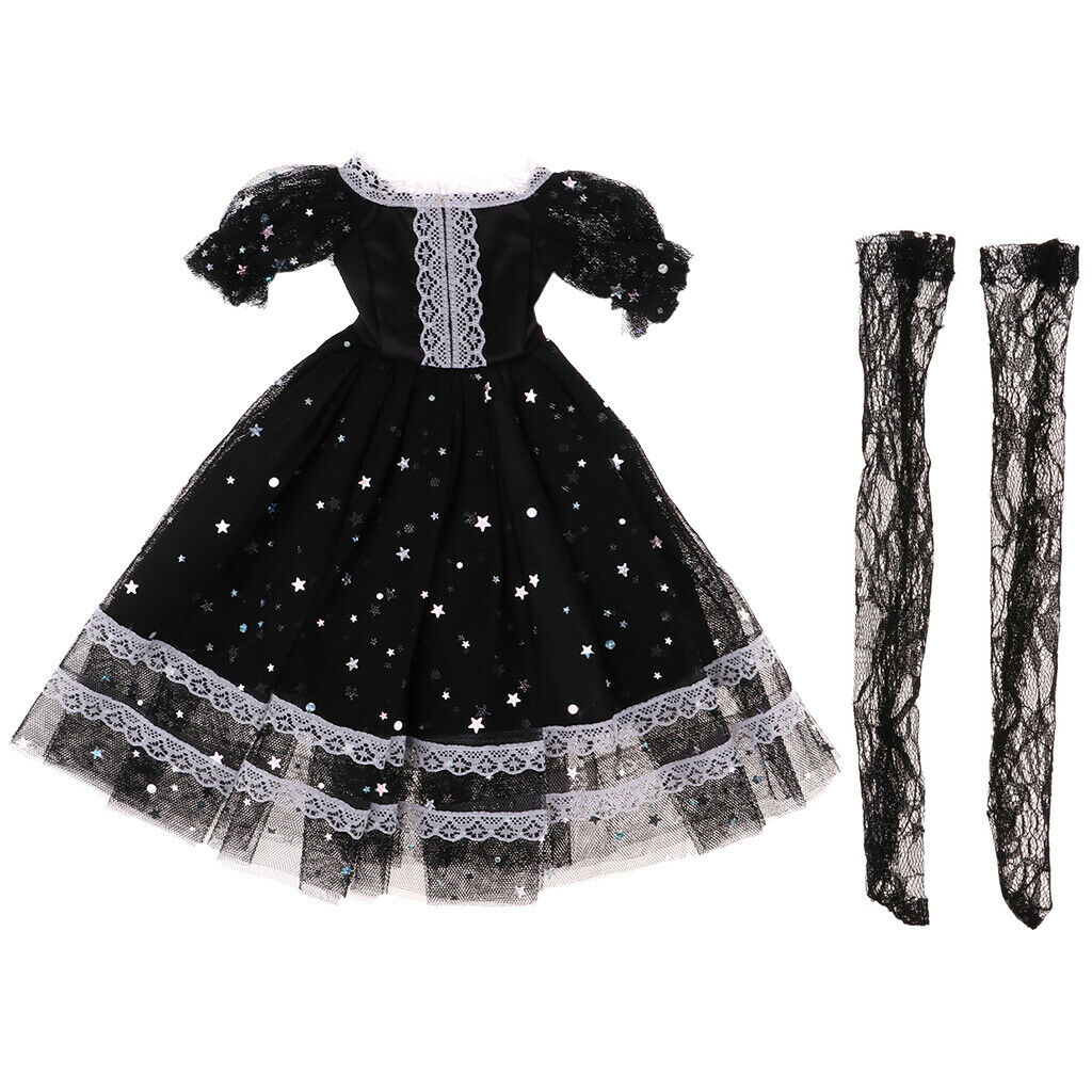 1/3 Sweet Black Short Sleeve Lace Gauzy Dress Skirt and Stockings for BJD Night