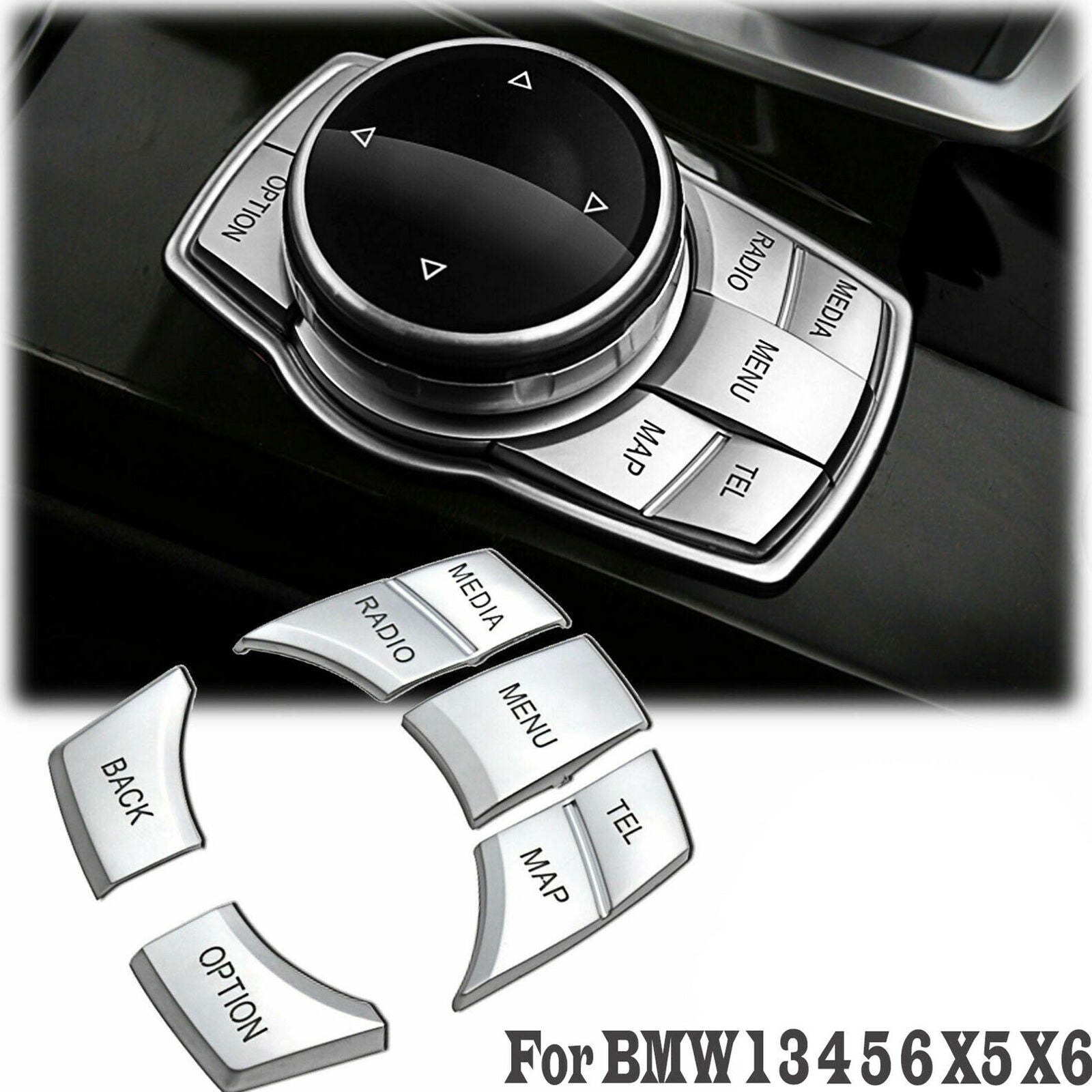 1 Set Chrome Multi Media Button Cover Decor Trim For BMW IDrive 1 3 4 5 6 X5 X6