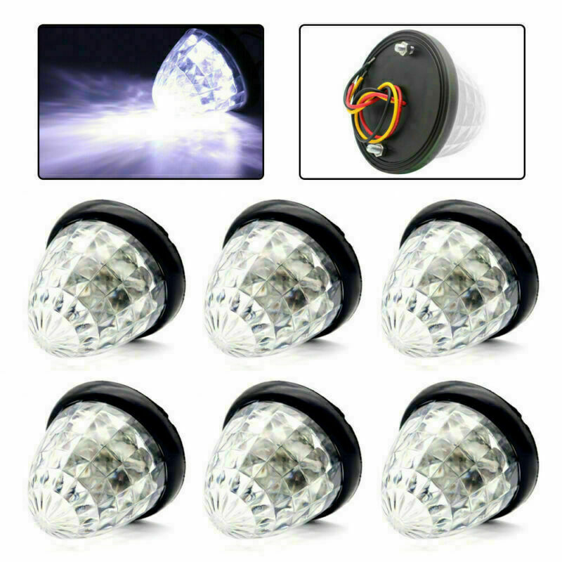 6X White Round LED Side Marker Beehive Cone Lights for Peterbilt Truck Trailer