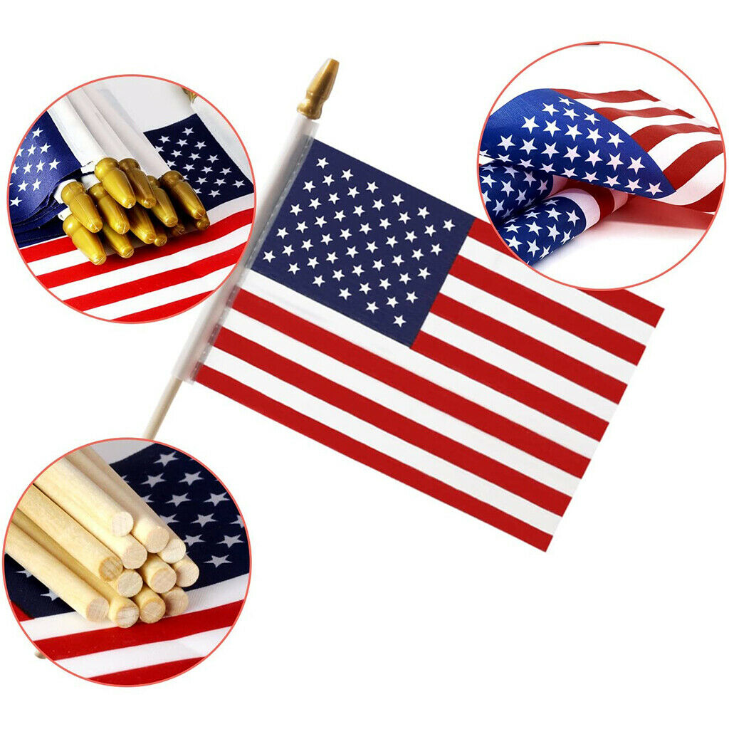 50Pack American Stick Flag Small Mini Hand Held USA Flags with Pole ,Party