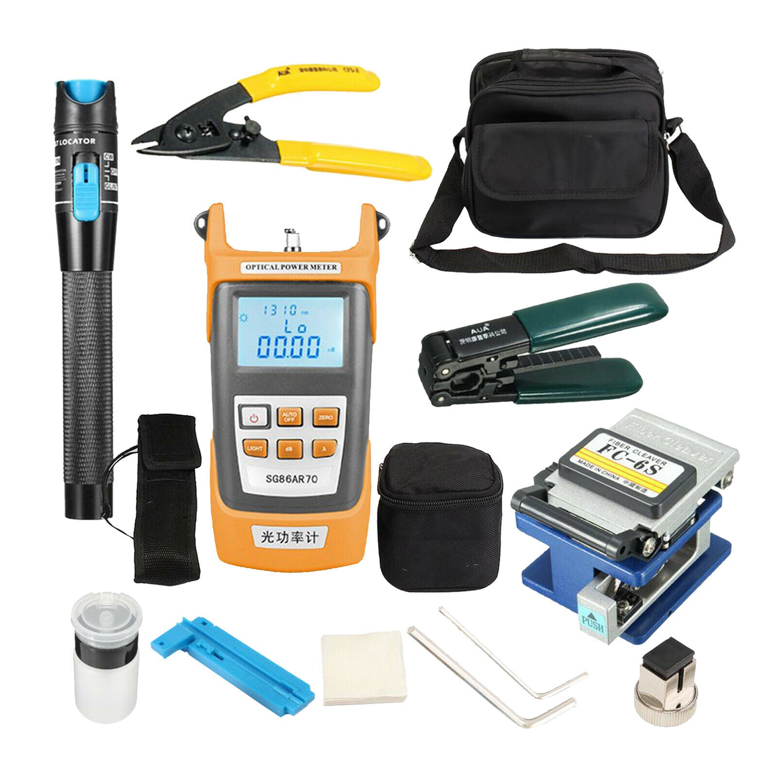 Multifunctional FTTH fiber tool with protective pouches fiber cable