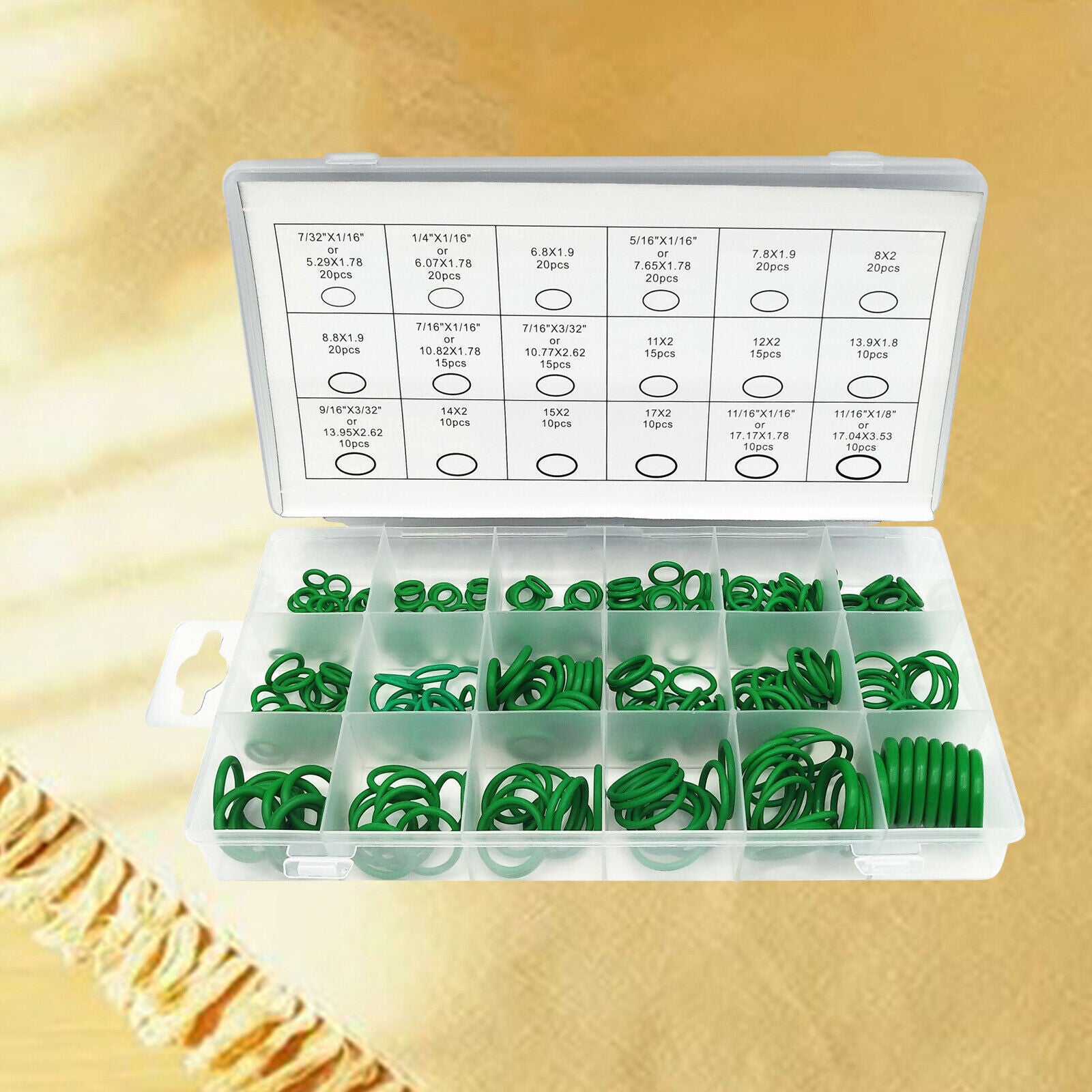 270 Pieces Green Rubber Seal O-Ring Washer Assortment Set for Car Repair