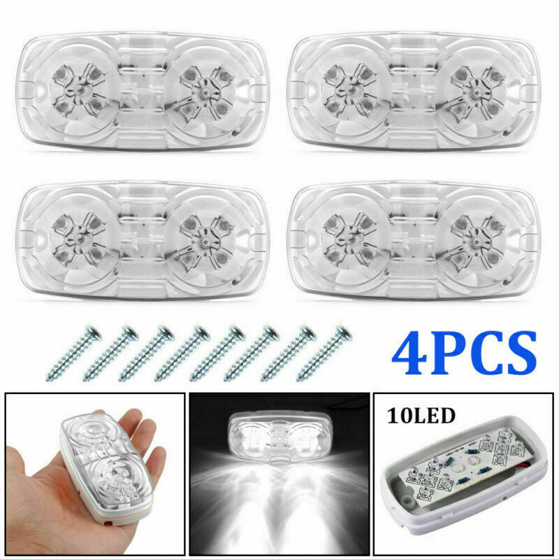 4 Trailer Marker LED Light Double Bullseye 10 Diodes Clearance Lamp White 12/24V