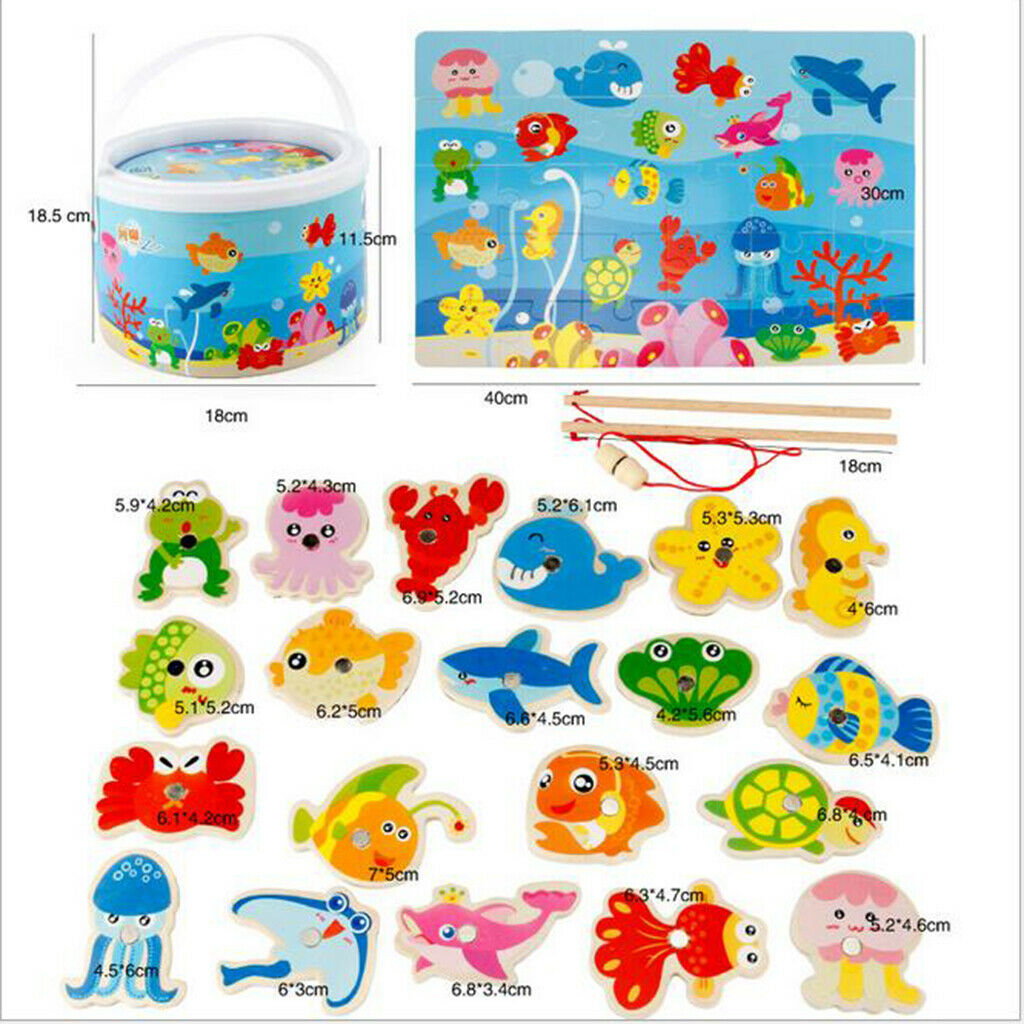 Toddler Wooden Magnetic Fishing Pole Set Game Go   Ocean Animals