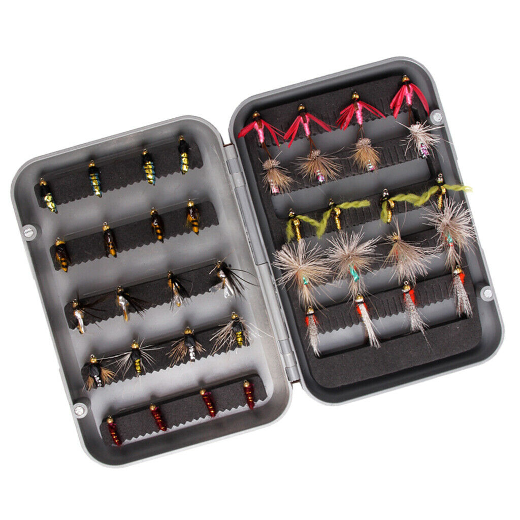 40x Fly Fishing Lures] Hooks with Artificial Wings Simulation Baits w/ Case
