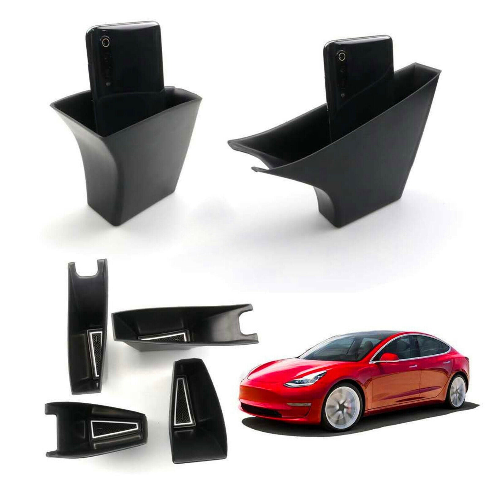 Set of 4 Car Side Door Storage Box for Tesla 2019 Armrest Kit Phone Parts