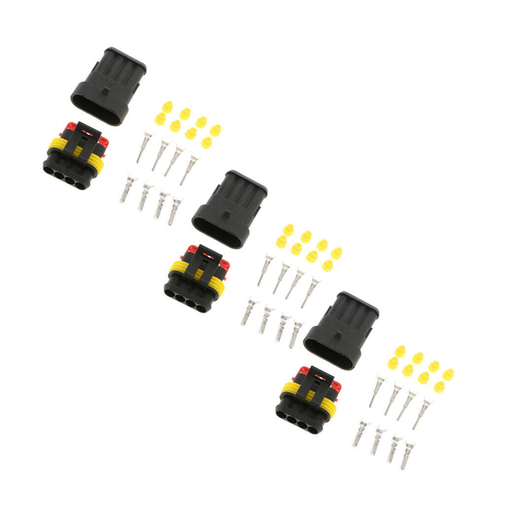 3 Set Car Waterproof Electrical Connector Plug Terminals Heat Shrink 4Pin Way