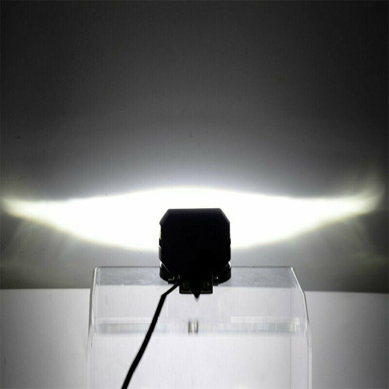 Universal 3" Suqare Motorcycle Headlight Projector Blue LED DRL Back Up Lights