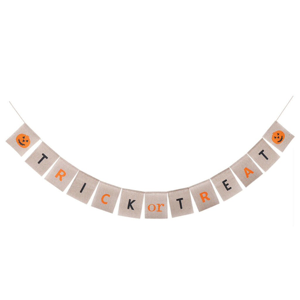 Trick or Treat Pumpkin Halloween Burlap Bunting Banner Garland Decoration