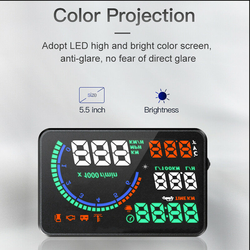 Head-up Display Multi Color OBD Car HUD Windshield Screen Display Speed KMH/MPH